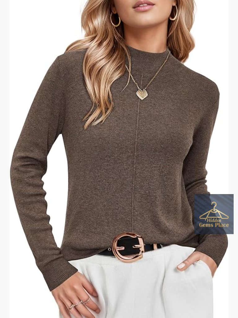 Mock Neck Wool Blend Sweater Business Casual Pullover Fall Top